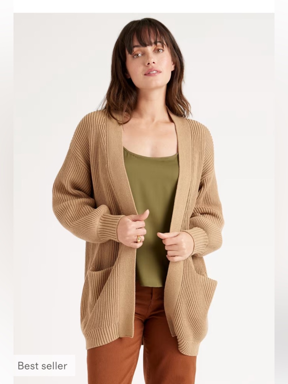 Quince organic cotton oversized cardigan in camel